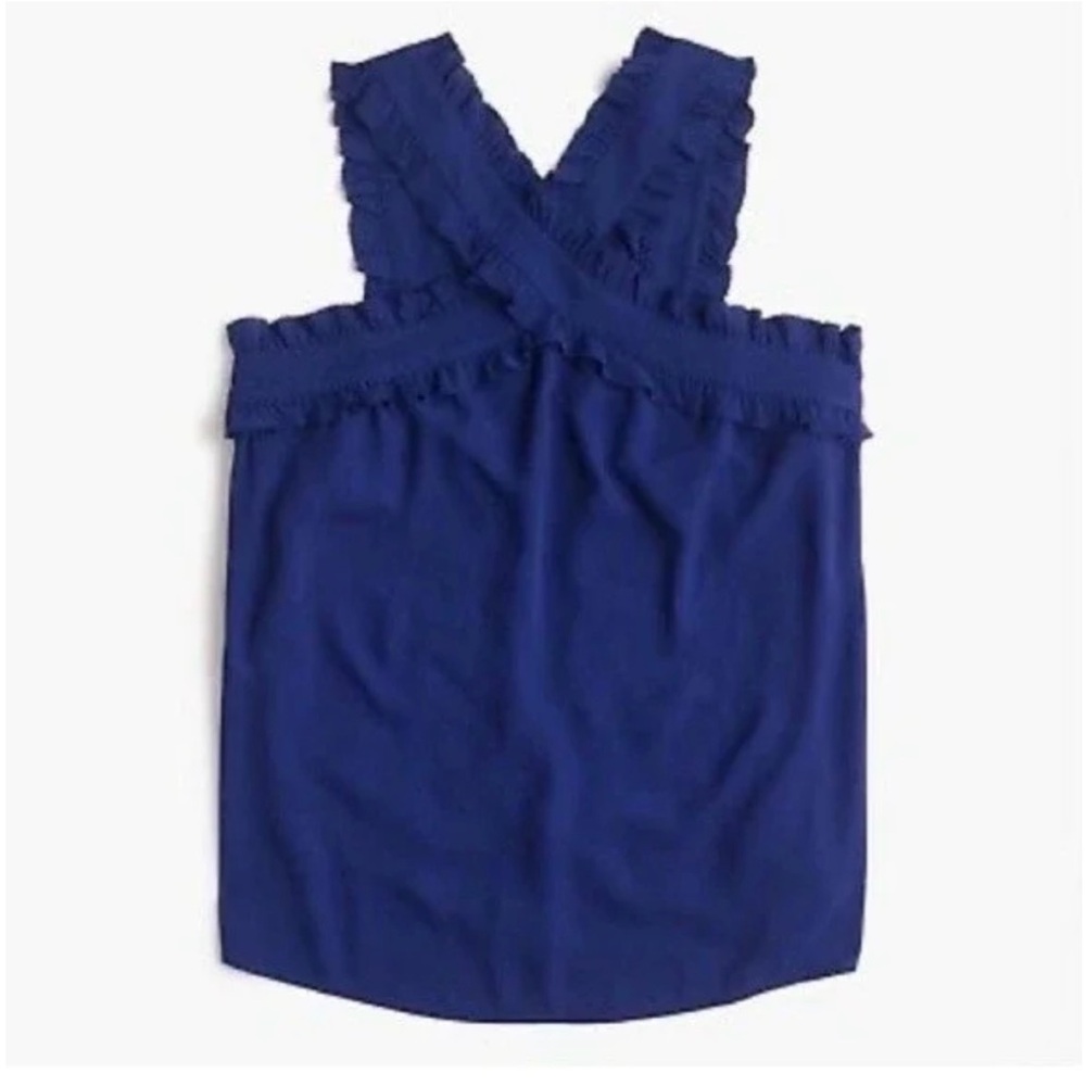J Crew Cross Front Ruffled Strap Royal Blue Tank Sleeveless Top 00